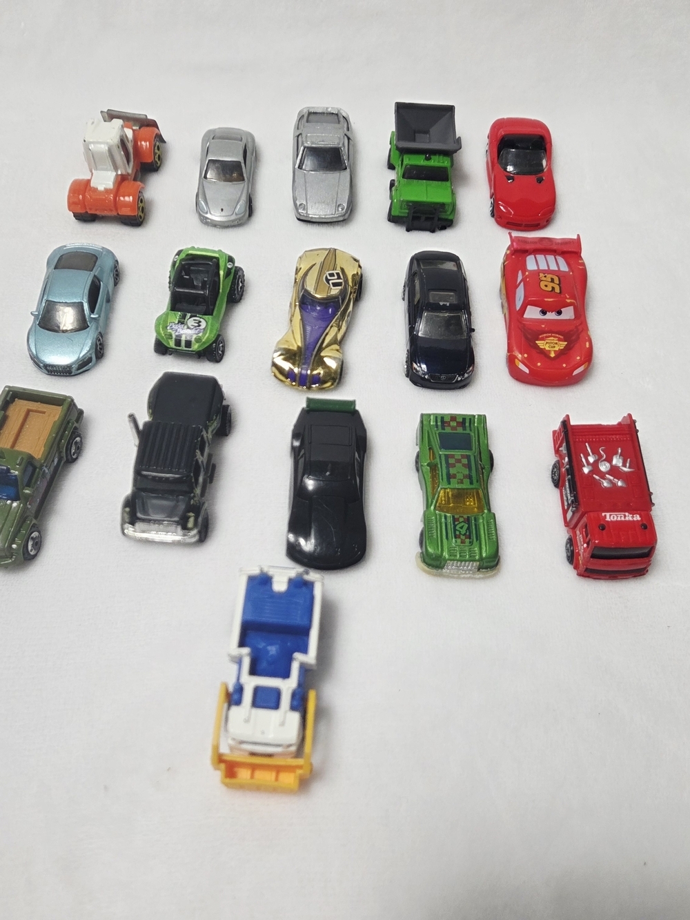 Assorted Kids Toy Vehicle Set - Red, Green, Blue, Gold, Black Bundle Of 16